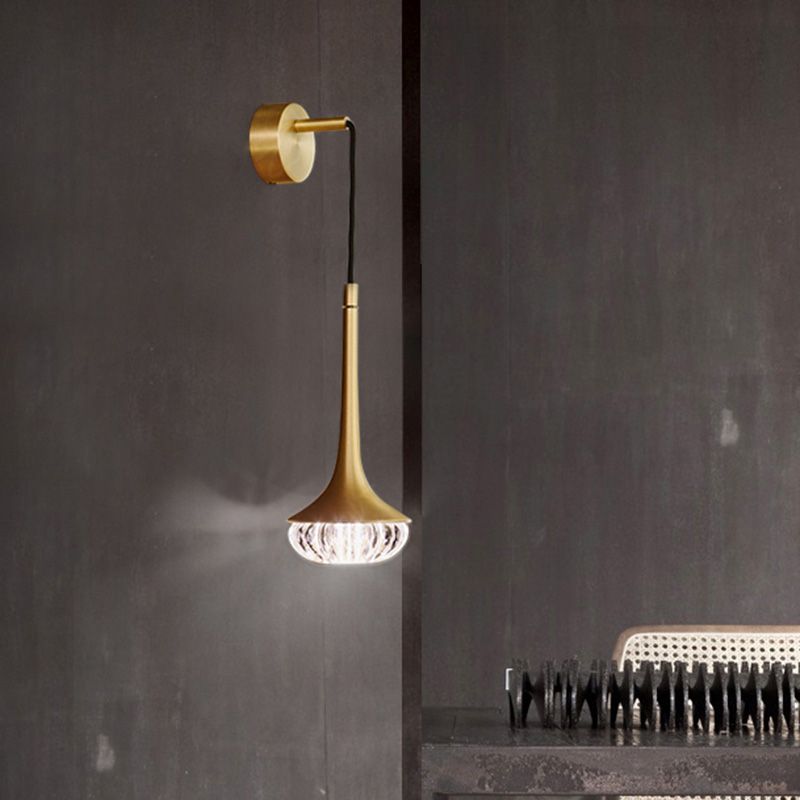 Teardrop Gold Crystal Sconce Light Modernism 1 Head LED Wall Lighting Fixture with Metal Round Backplate