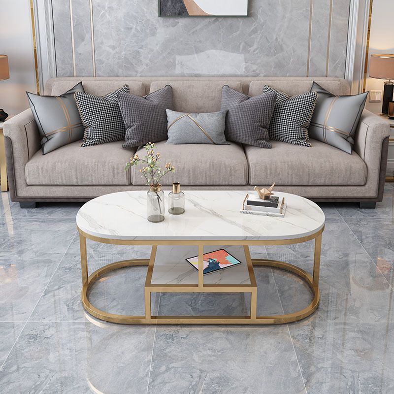 Fram Base Cocktail Table Shelf Included Oval Stone Coffee Table