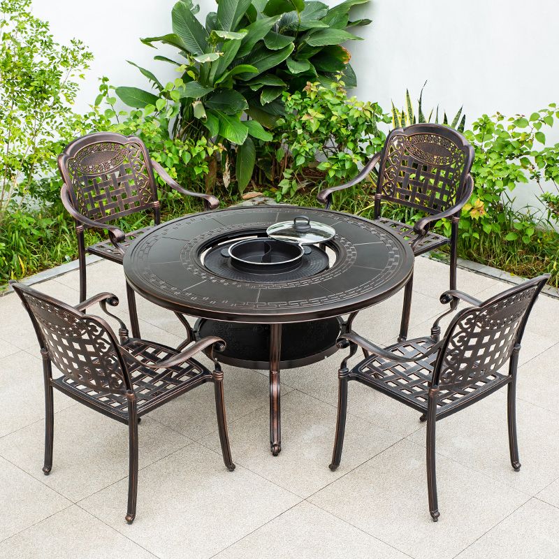 Industrial Round Side Table Water Resistant Patio Table with Aluminum Frame