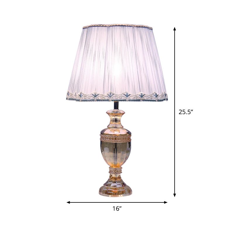Lampada notturna di urna azzurra Minimalista 1-bulba K9 Accensione da comodino Crystal con tonalità in tessuto affusolato