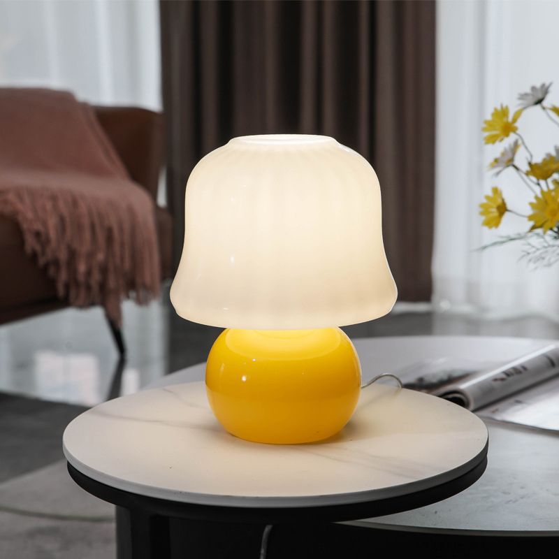 Mushroom Glass Nightstand Lamp Macaron Style 1 Head Bedroom Table Light