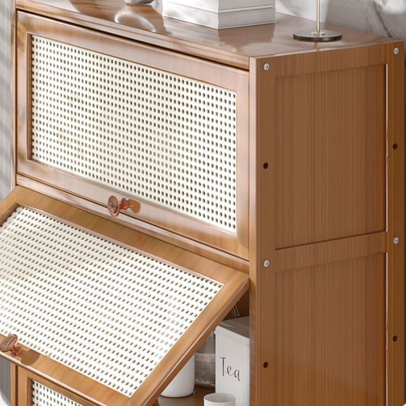 13" Wide Wooden Bookcase Bamboo Light Brown Bookshelf with Doors