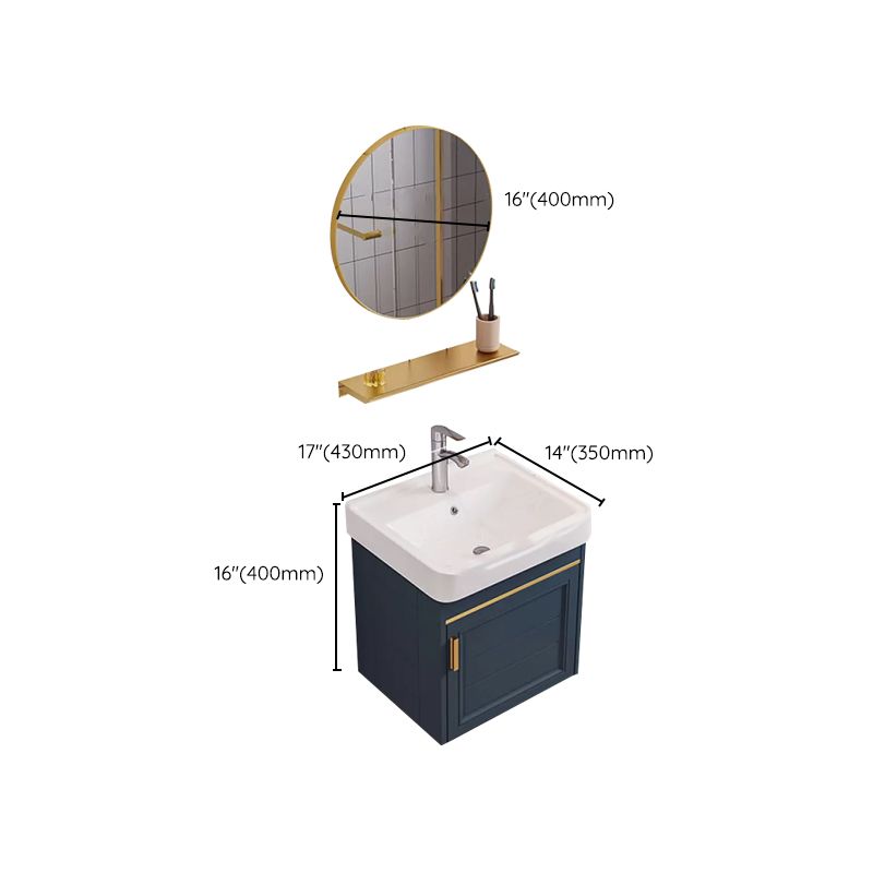 Modern Single Wall Mount Vanity Blue Ceramic Top Sink Vanity