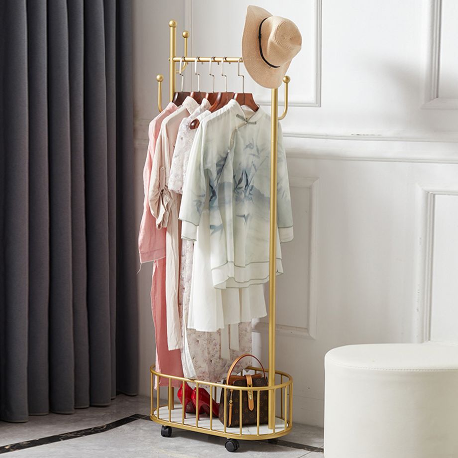 Popular Metal Coat Hanger Storage Basket Solid Color Coat Rack with Castors