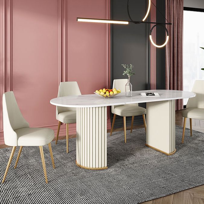 Mesa de comedor de lujo de doble pedestal oval