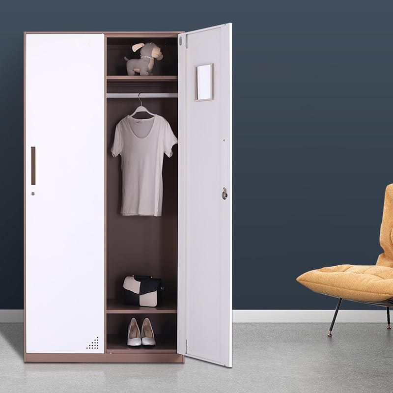 Modern Hinged Door Wardrobe with Garment Rod Metal Cabinet for Home