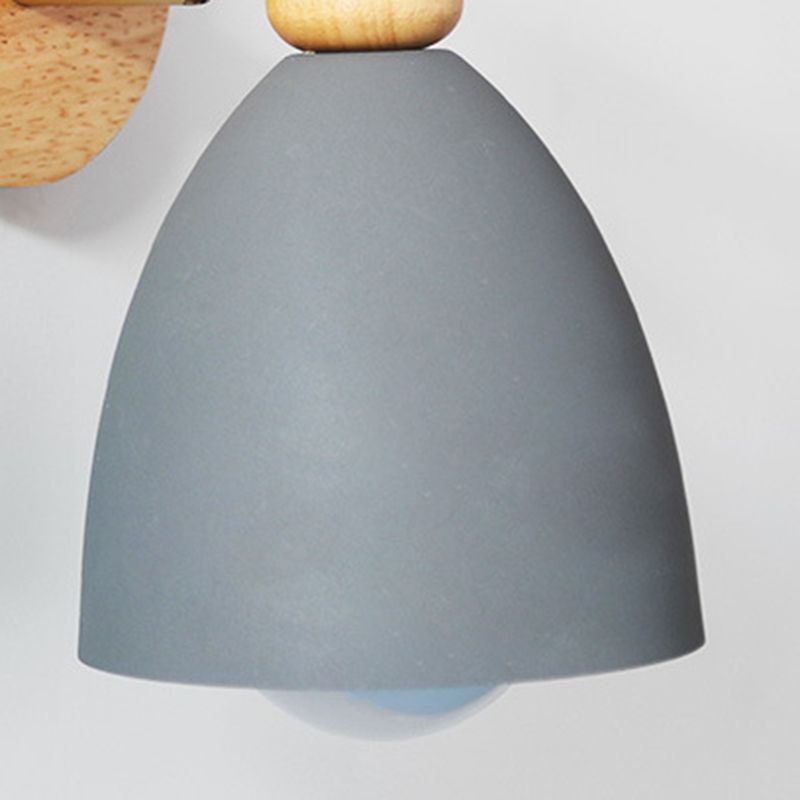 Luz de pared individual geométrica de macarrón en una lámpara de pared de madera de simplicidad moderna con sombra de hierro forjado