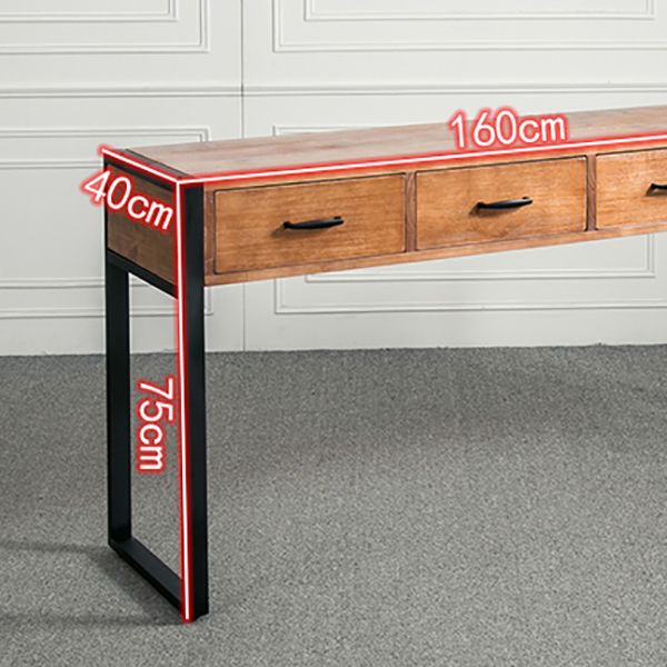 Modern Rectangular Console Table Metal Console Sofa Table in Brown