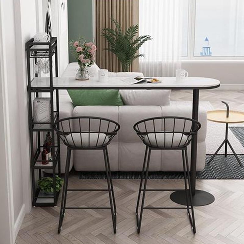 Marble Top Bar Table Contemporary Metal Frame Pub Table with Storage