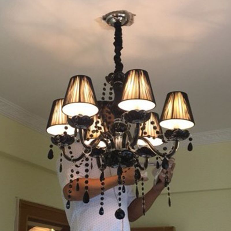 6-Light Candle Chandelier Vintage Black Crystal Ceiling Pendant Light for Living Room