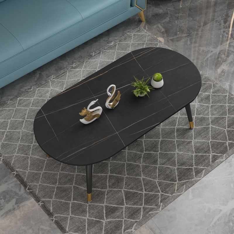 18.8" Tall Modern Ironcraft 4 Legs Black/white Slate Top Coffee Table