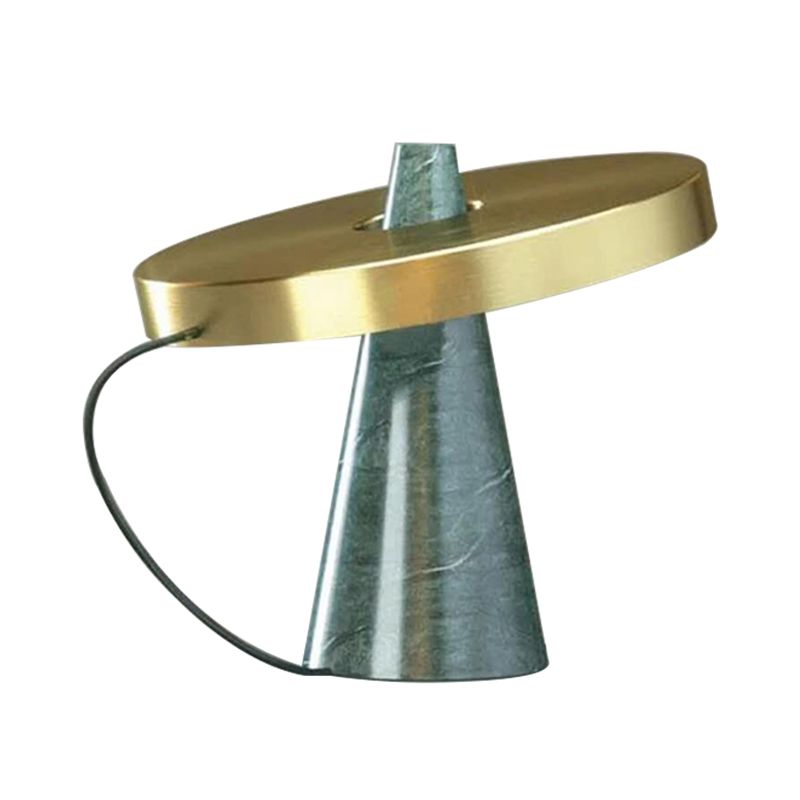Metallic Round Panel Table Light Modern 1 Head Gold Finish Desk Lamp with Cone Aqua Marble Base