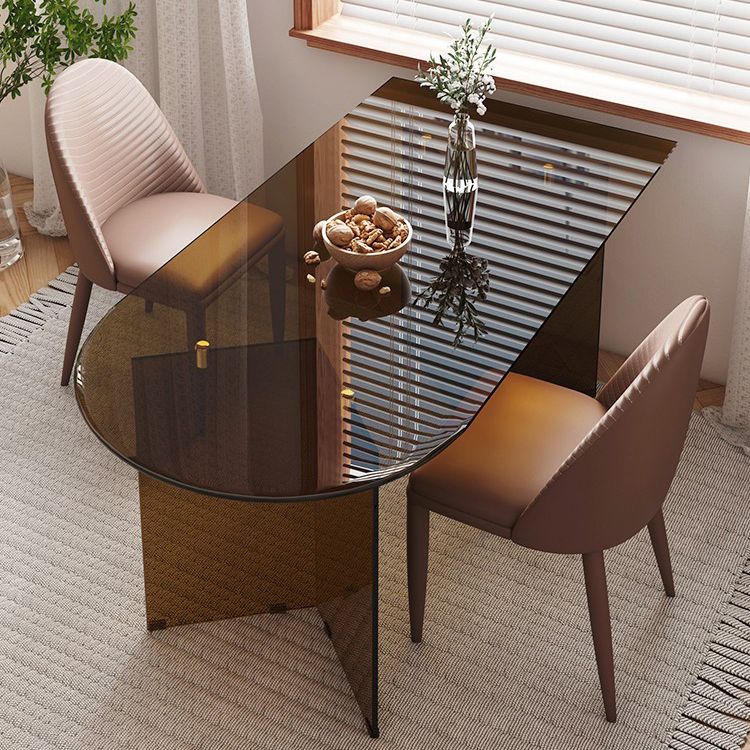 Simplicity Free Form Table Toughened Glass Double Pedestal Dining Room Table