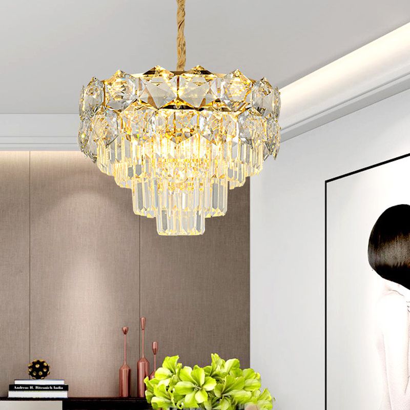 K9 Crystal Gold Hanging Chandelier Conical 8/11 Lights Traditional Pendant Ceiling Light for Bedroom