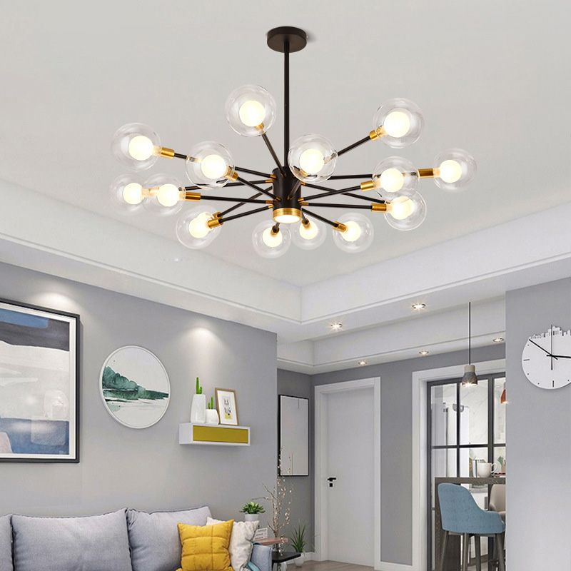 Nordic Style Simplicity Ceiling Pendant with Spotlight Design Transparent Glass Ball Chandelier for Living Room