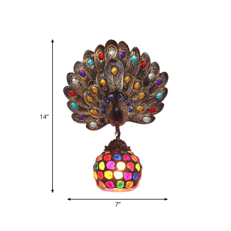 Copper Peacock Mall Mouris Light Bohemian Metal 1 Light Restaurant Light Murce Lampe With Global Shade
