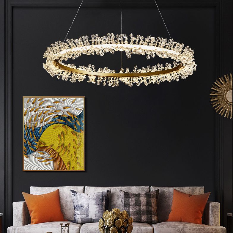 K9 Crystal Goldelier LED LED Minimalist Round Suspension Spender Light per camera da letto