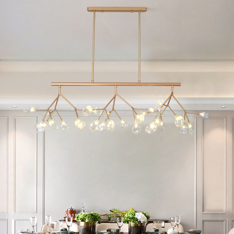 Modern Luxury Firefly Island Pendant Light Wrought Iron Sputnik Ceiling Light with Glass Shade