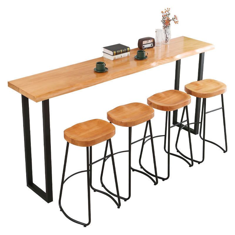 Modern 1/4/5 Pieces Wood Bar Table Set Rectangle Bar Table with High Stools for Kitchen