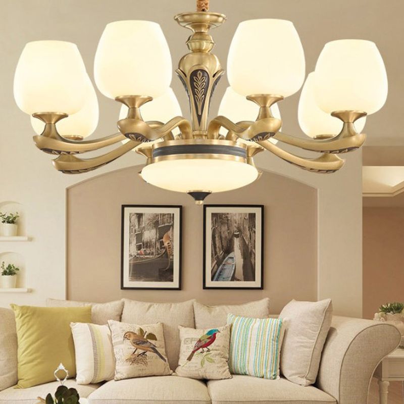 American Style Chandelier Gold Multi Head Glass Hanging Light for Restaurant