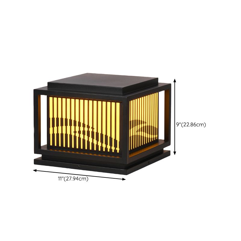Square Black Pillar Lamp Waterproof Outdoor Light with Metal Shade for Garden