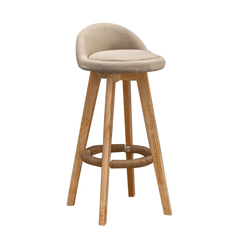 Nordic Indoor Low Back Barstool Swivel Rubberwood Tall Stool with Upholstered