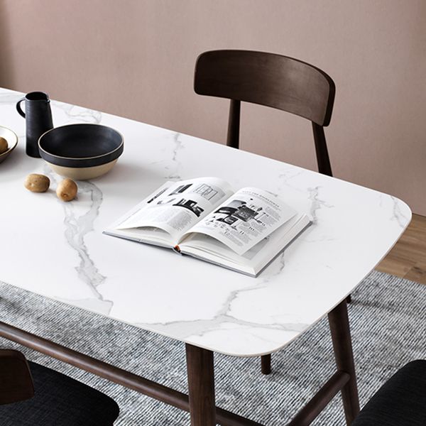 Solid Wood Mid-Century Modern Table Rectangle Sintered Stone Top Table with Trestle