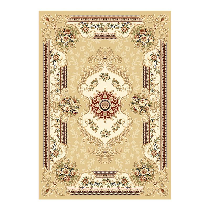 Beige Modern Area Rug European Style Pattern Carpet Polyester Anti-Slip Backing Rug for Home Decor