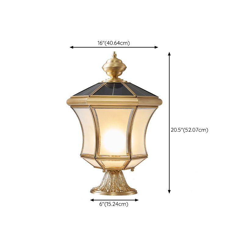 Drum Shape Metal Outdoor Lamp Modern Style 1 Light Solar Pillar Lights in Brass