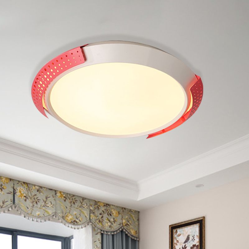 Round Metal Ceiling Fixture Modernist LED Pink/Gold Flush Mount Lighting with Hollow Design, 16"/19.5"/23.5" W
