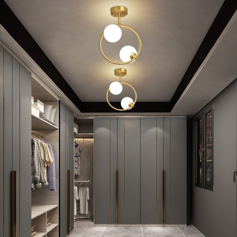 Contemporary Globe Flush Light Fixture Glass Flush Mount Lamps in Gold