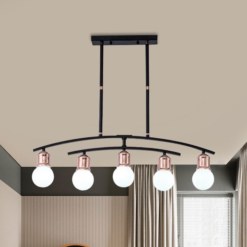 Simple Style Bare Bulb Linear Chandelier Metal 5/7 Lights Black/White Finish Island Light