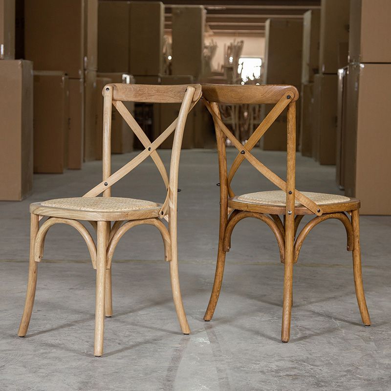 Chaises de salle à manger sans bras en hêtre à dossier croisé en bois courbé de style campagnard