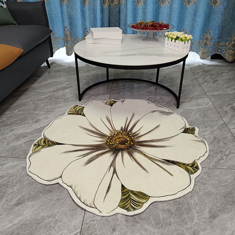 Novelty Flower Pattern Rug Casual Polyester Carpet Pet Friendly Area Rug for Living Room