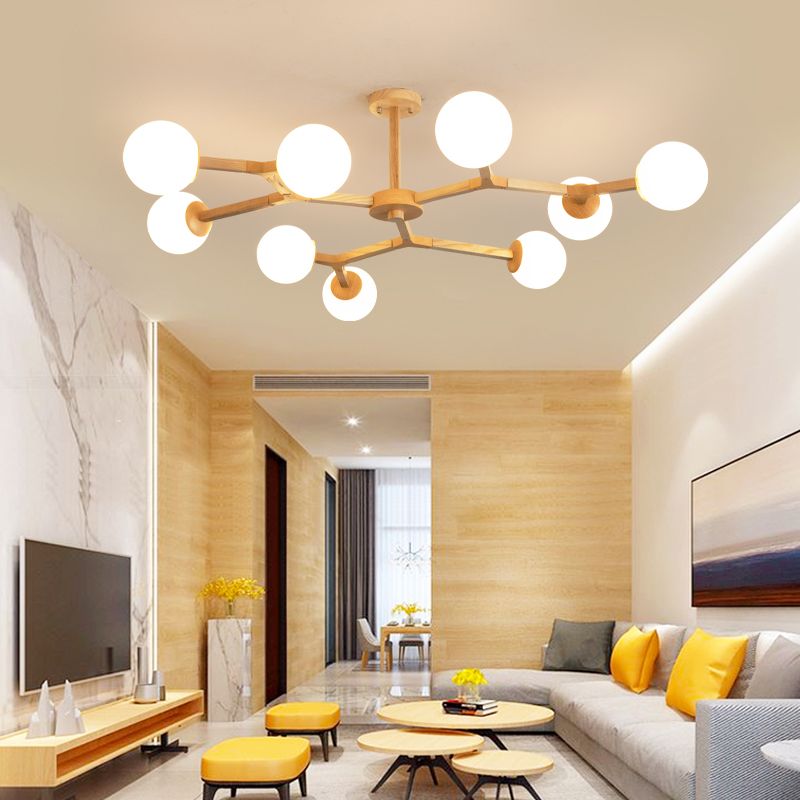 Holzkugel geformt Kronleuchter Anhänger Leicht moderne Deckenheizlicht in Holz