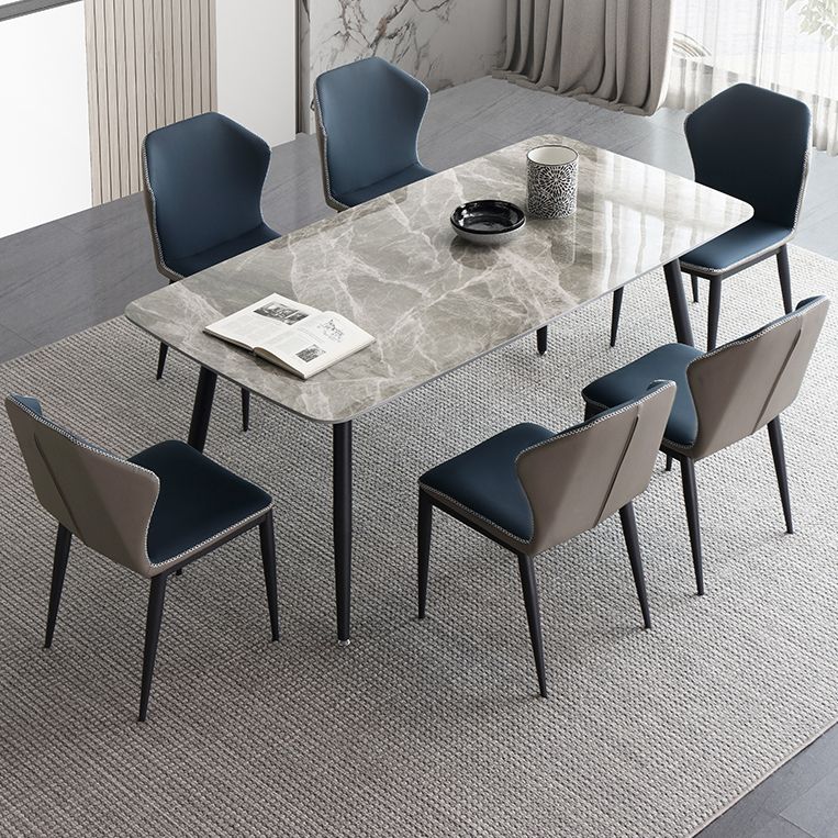 Mesa de comedor estándar industrial de forma rectangular de piedra sinterizada con base de 4 patas