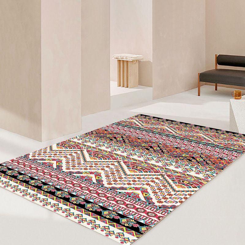 Moroccan Area Rug Retro Polyester Carpet Washable Area Carpet with Non-Slip Backing