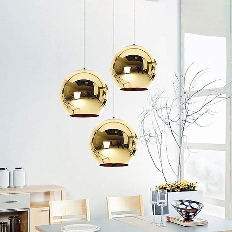 Mirror Glass Globe Down Lighting Industrial 6"/8" W 1-Light Bar Pendant Light with Open Bottom in Brass/Chrome/Gold