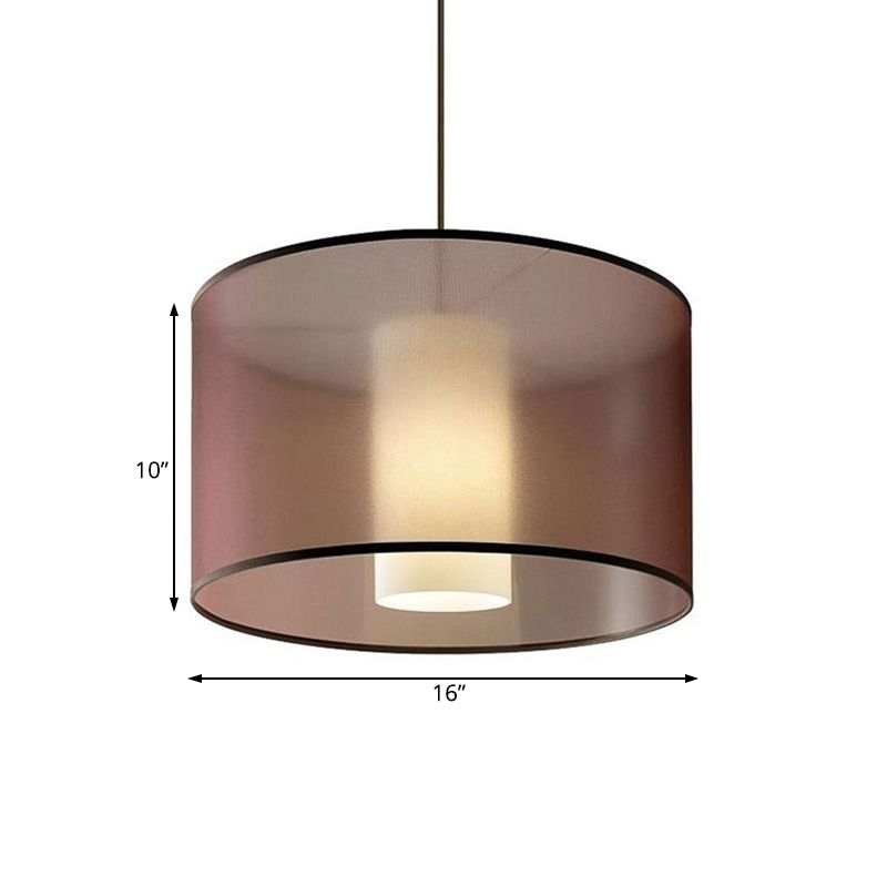 Luz colgante de cilindro Luz de tela nórdica LED marrón Luz de techo colgante, 16 "/19.5" /23.5 "Dia