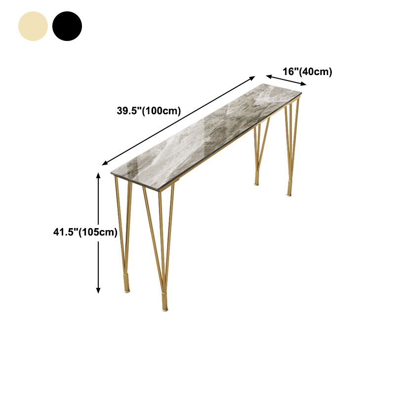 Glam Grey Stone Bar Dining Table Rectangle Indoor Bistro Table with Four Pedestal
