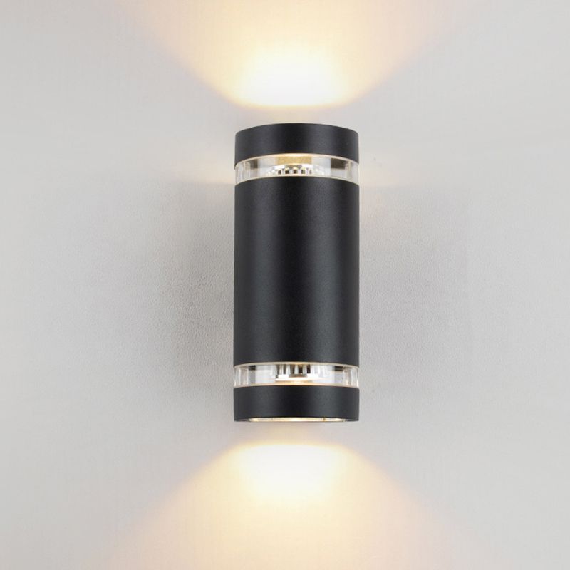 2-Lights Up & Down Lighting Cylindrical Wall Sconce 9" H Garden Corridor Lighting Fixture in Black