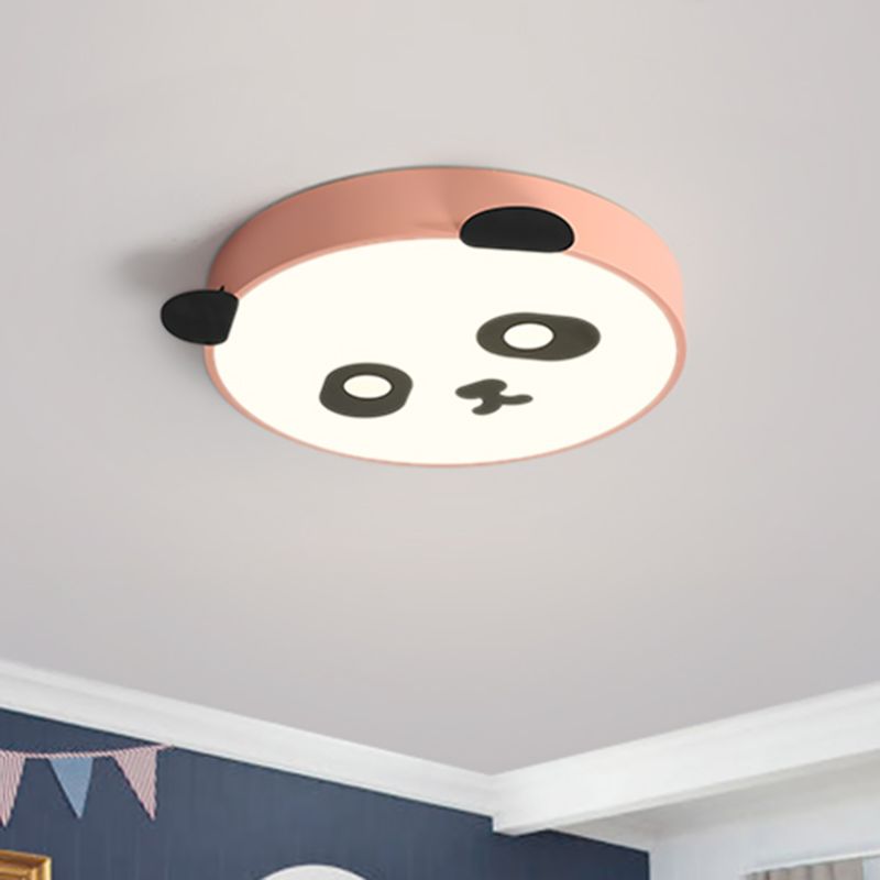 Simplicity Round Flush Mount Lamp Acrylic LED Children Room Flush Ceiling Light with Panda Design in Pink/Blue