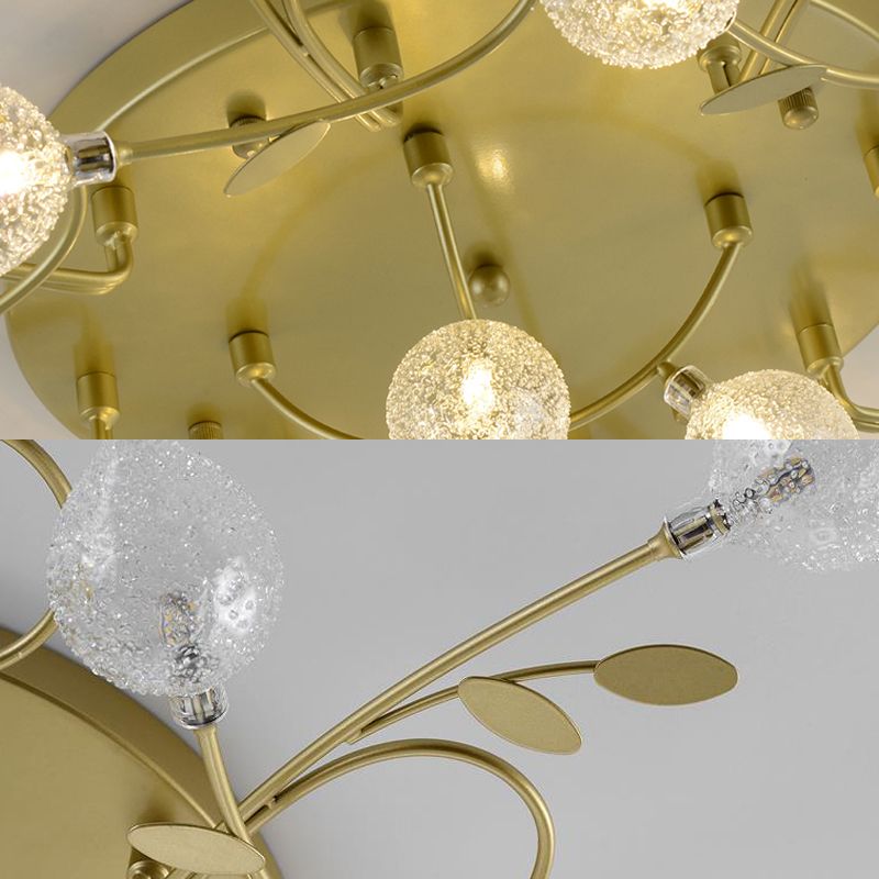 Branch Bubbled Glass Ceiling Lighting Contemporary 8/12/16/20 Lights Black/Gold Flush Mount Ceiling Fixture with Metal Arm