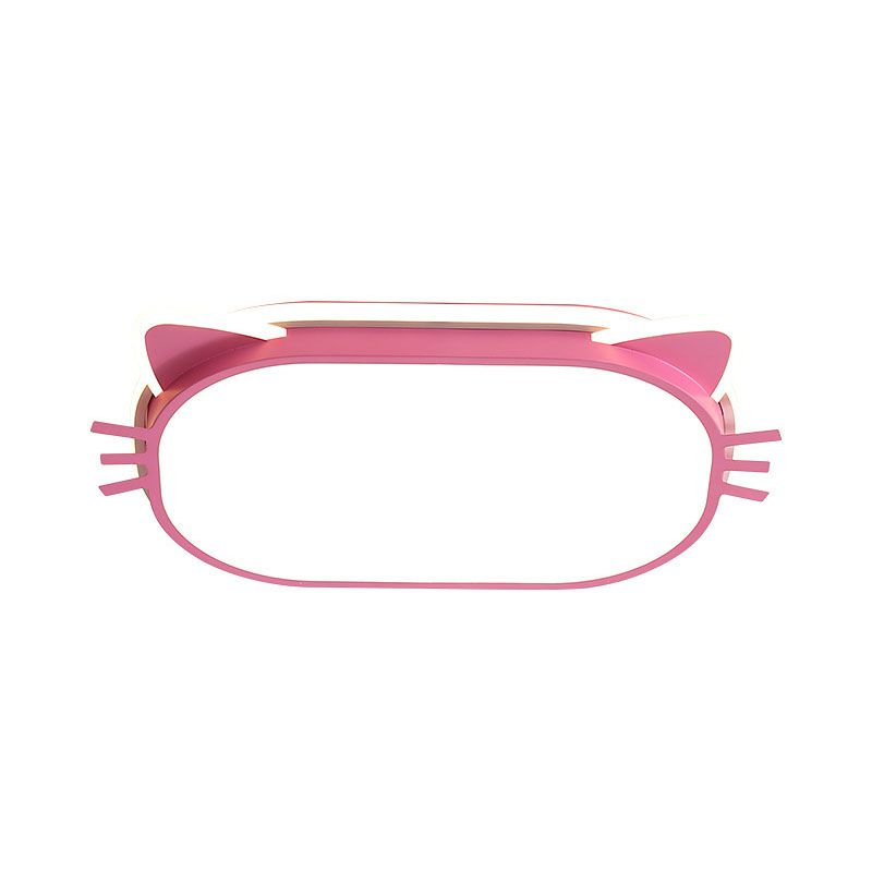 Cat Head Ceiling Mounted Fixture Kids Iron LED Bedroom Flush Mount Lighting in Pink, 18"/21.5" Long