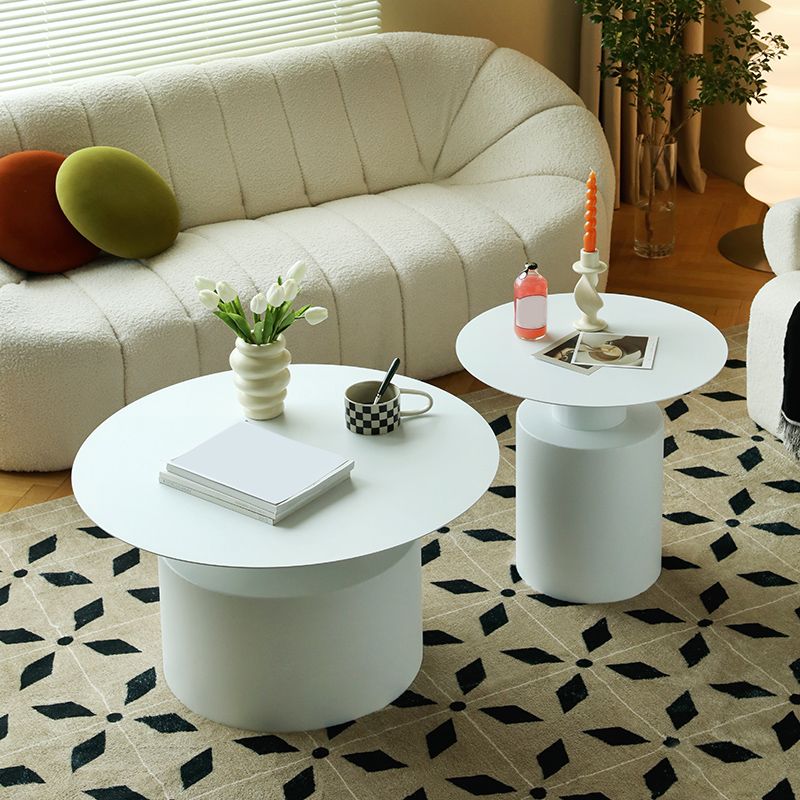 Mid-Century Modern Round Top Coffee Table Iron Pedestal Cocktail Table