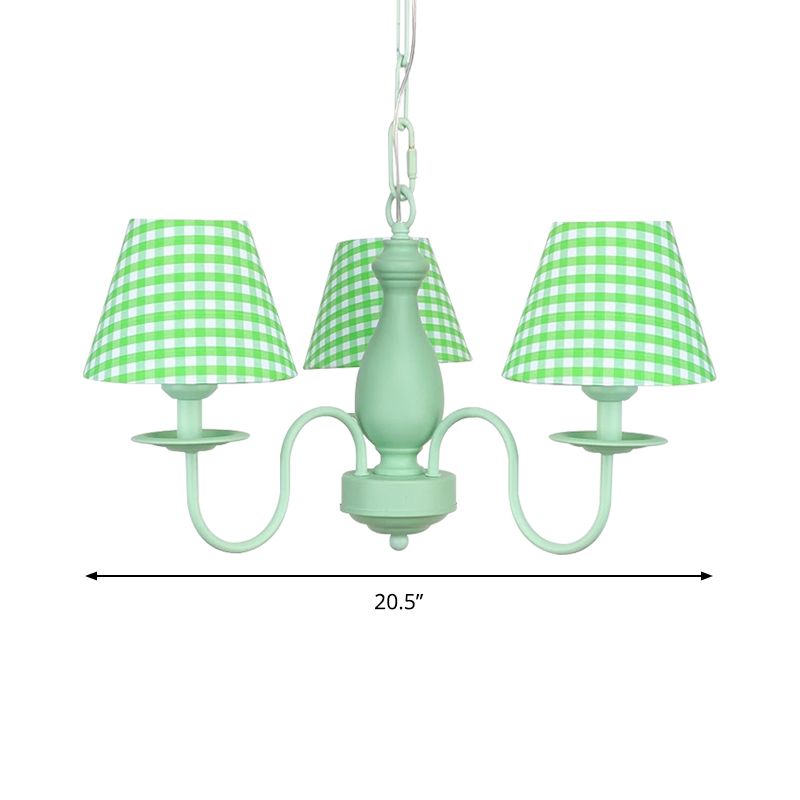 Chandelier à plaid vert trois ampoules Kids Motor Metal Metal Light pour la chambre