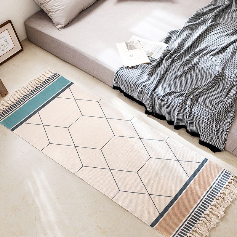 Modern Bedroom Rug Multi Colored Geometric Pattern Area Carpet Cotton Pet Friendly Machine Washable Indoor Rug