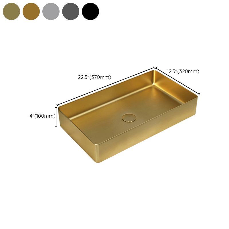 Contemporary Bathroom Sink Pop-Up Drain Metal Solid Color Rectangular Vessel Sink