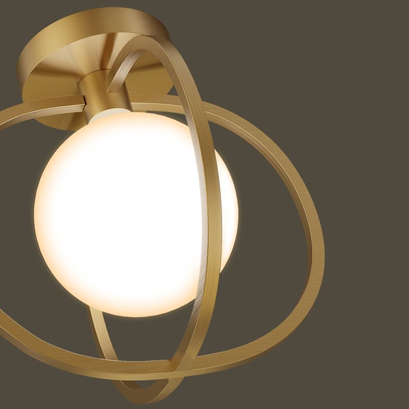 Metal Round Shade Flush Ceiling Light Industrial 1 Light Ceiling Light Fixture in Gold