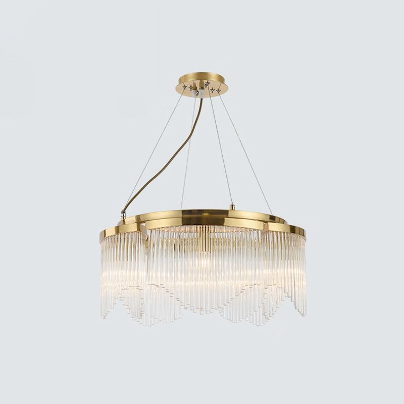 Luxury Round Chandelier Light Fixture 5-Bulb Crystal Rod Pendant Lamp in Gold for Restaurant